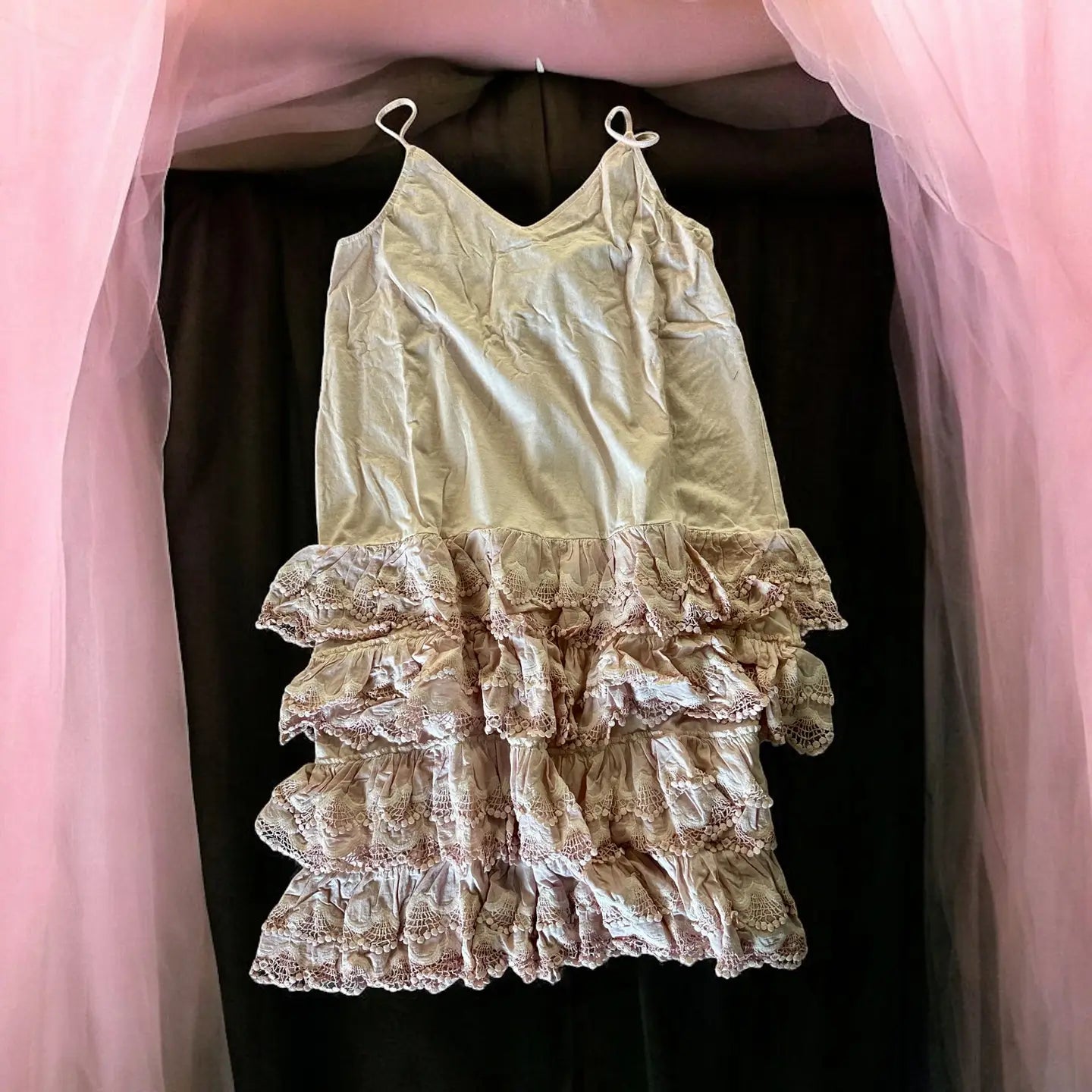 Rare Bird Pink Distressed Ruffled Slip Dress