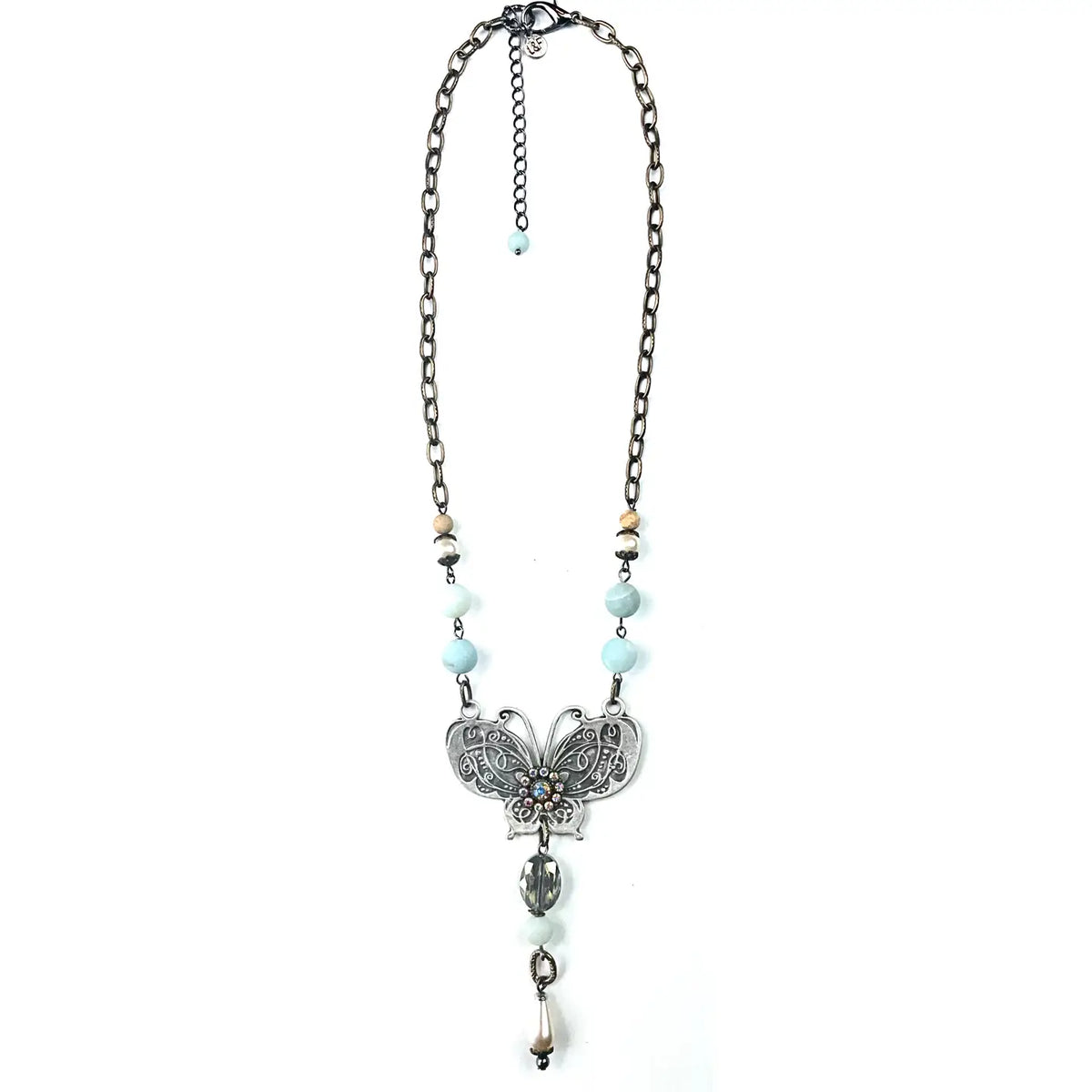Nk Beaded & Chain W/Butterfly Pendant
