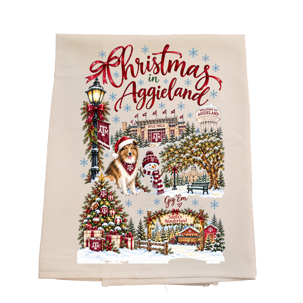 Christmas in Aggieland Tea Towel