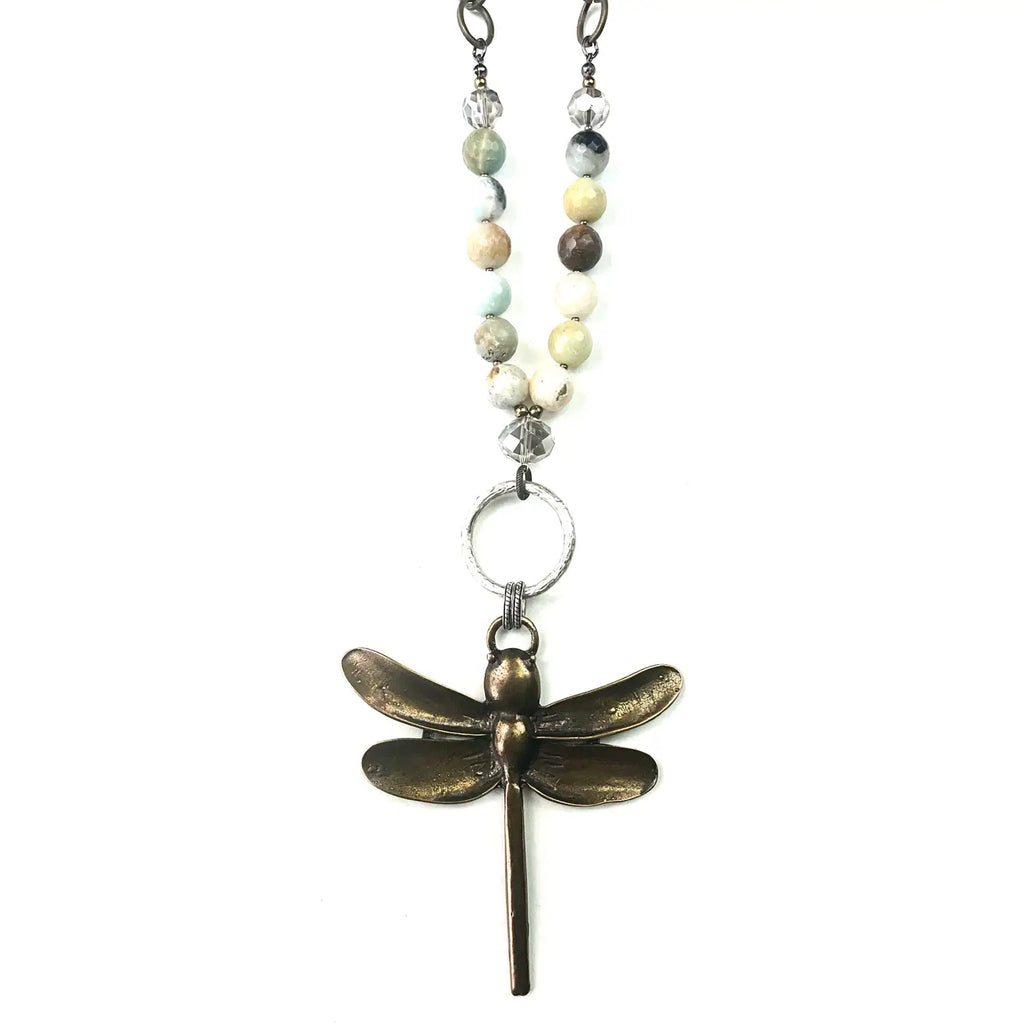 Nk Long Beaded & Chain W/Dragonfly Pendant