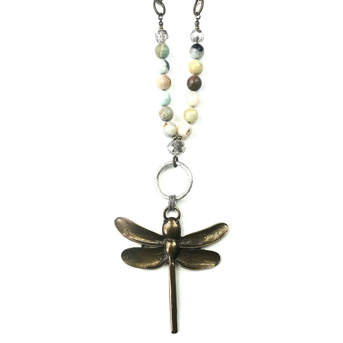 Nk Long Beaded & Chain W/Dragonfly Pendant