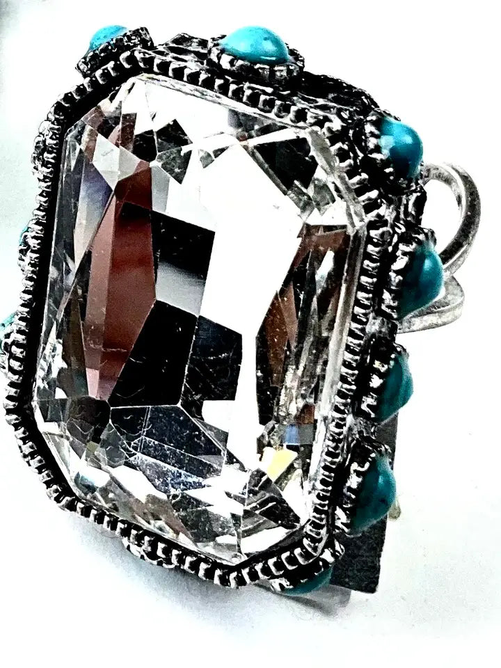 Rect. Stone W/Turq. Adjustable Ring