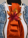 Heather Labas Orange Tie Necklace with Autumn Leaf & Pearl Strand