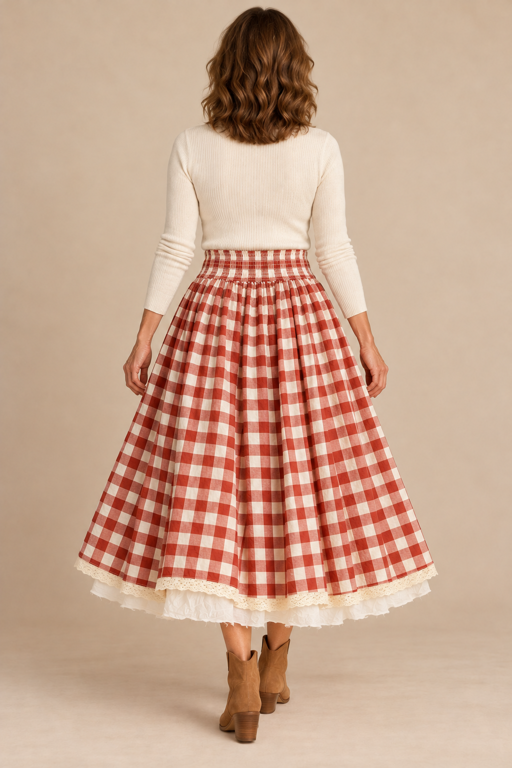 Paper Lace Gingham Skirt with Crinoline