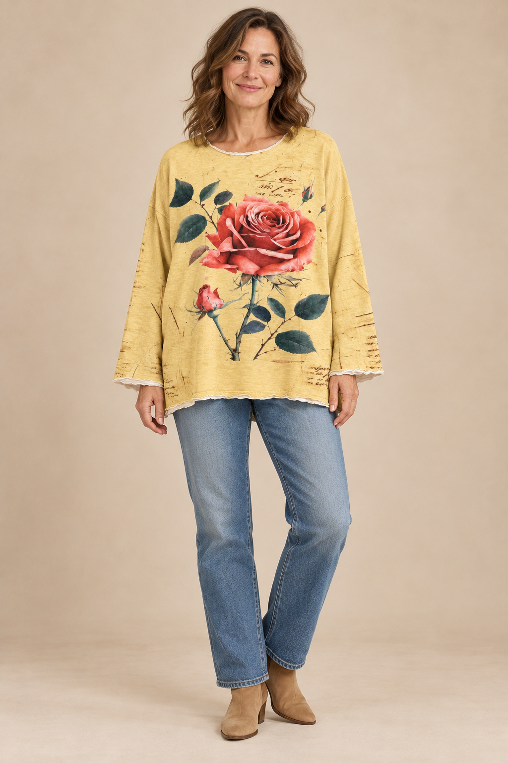 Paper Lace Yellow Rose Graphic T-Shirt