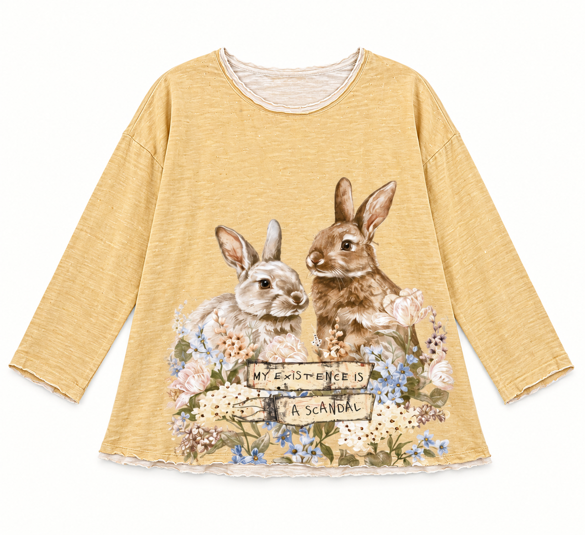 Paper Lace Mustard Bunny Printed Long Sleeve T