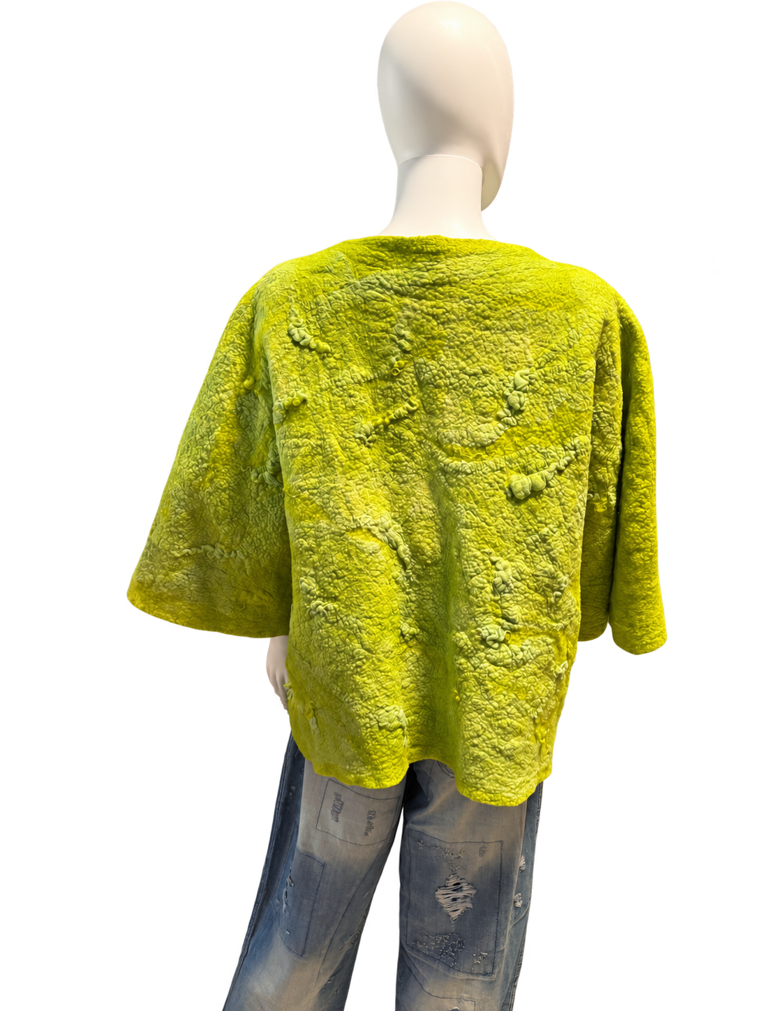 Chartreuse Silk and Wool pulled fiber open front Jacket