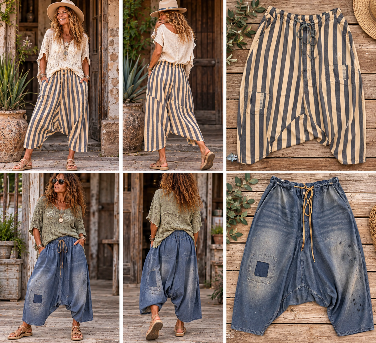 Jaded Gypsy Earthsong Harem Pants in Stripe and Dark Chambray - PRE ORDER