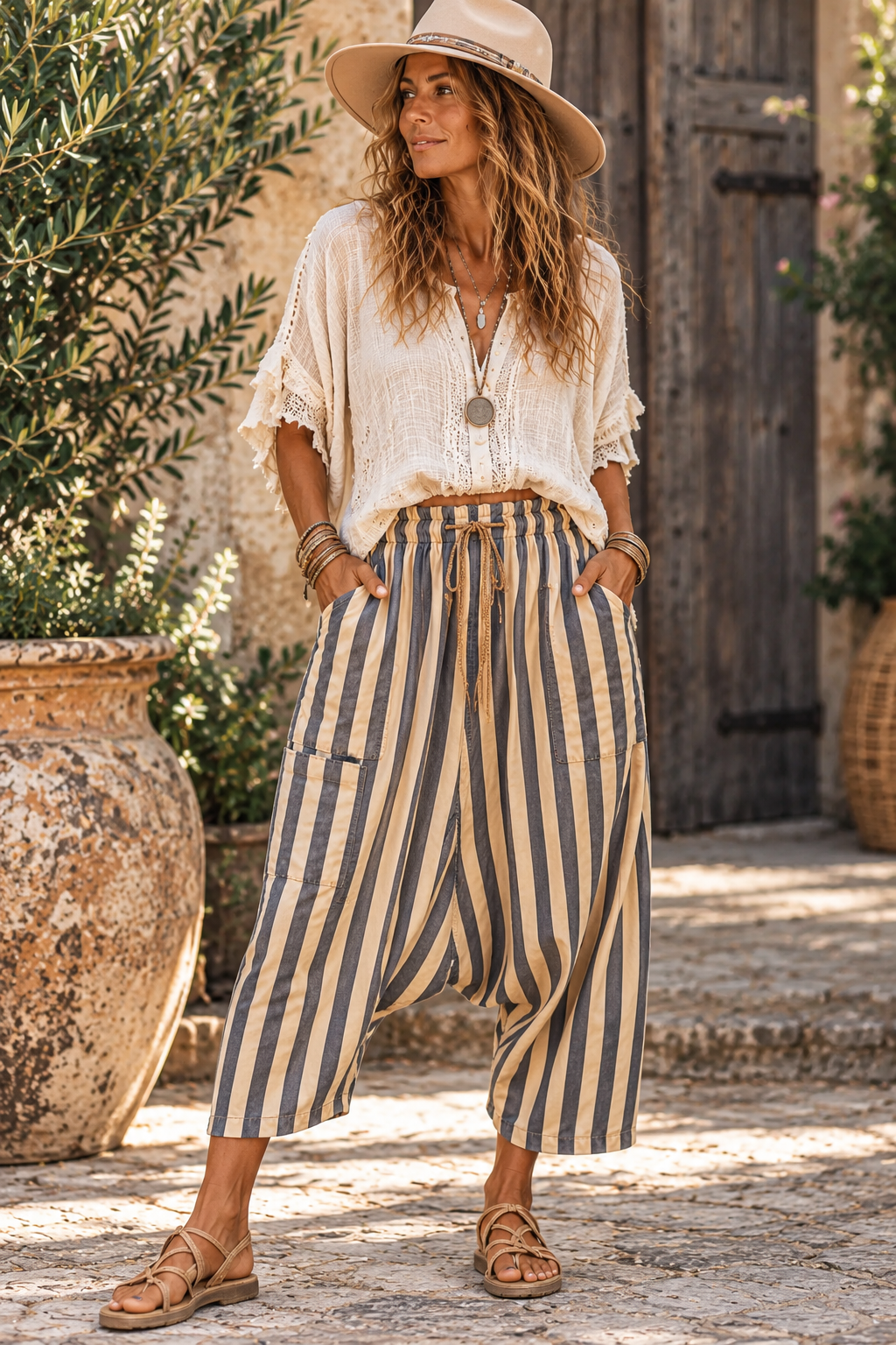 Jaded Gypsy Earthsong Harem Pants in Stripe and Dark Chambray - PRE ORDER
