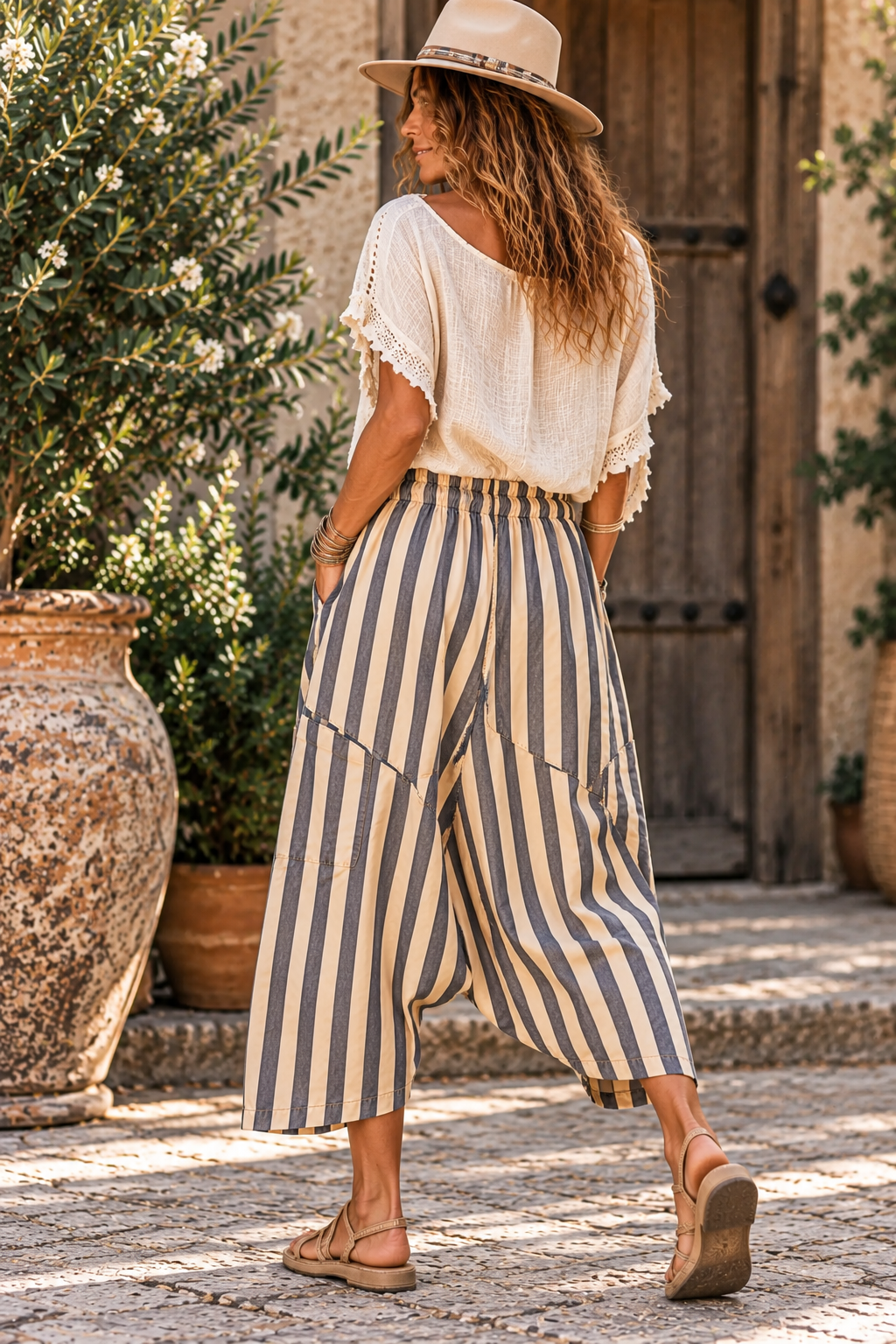 Jaded Gypsy Earthsong Harem Pants in Stripe and Dark Chambray - PRE ORDER