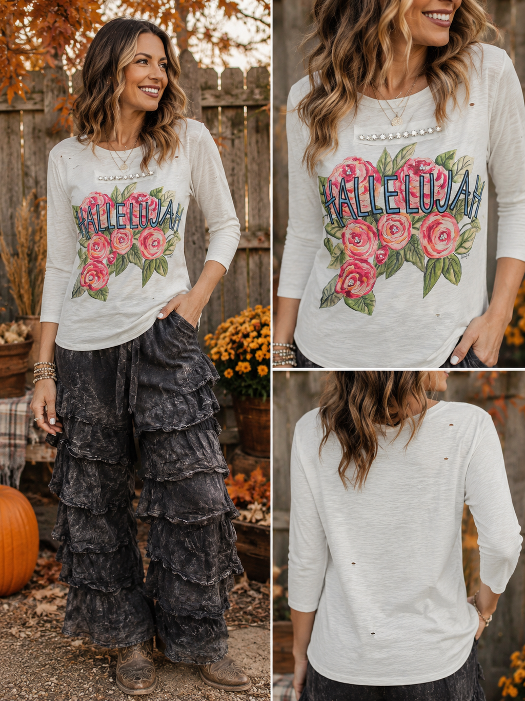 Rare Bird Hallelujah Floral 3/4 Sleeve Top