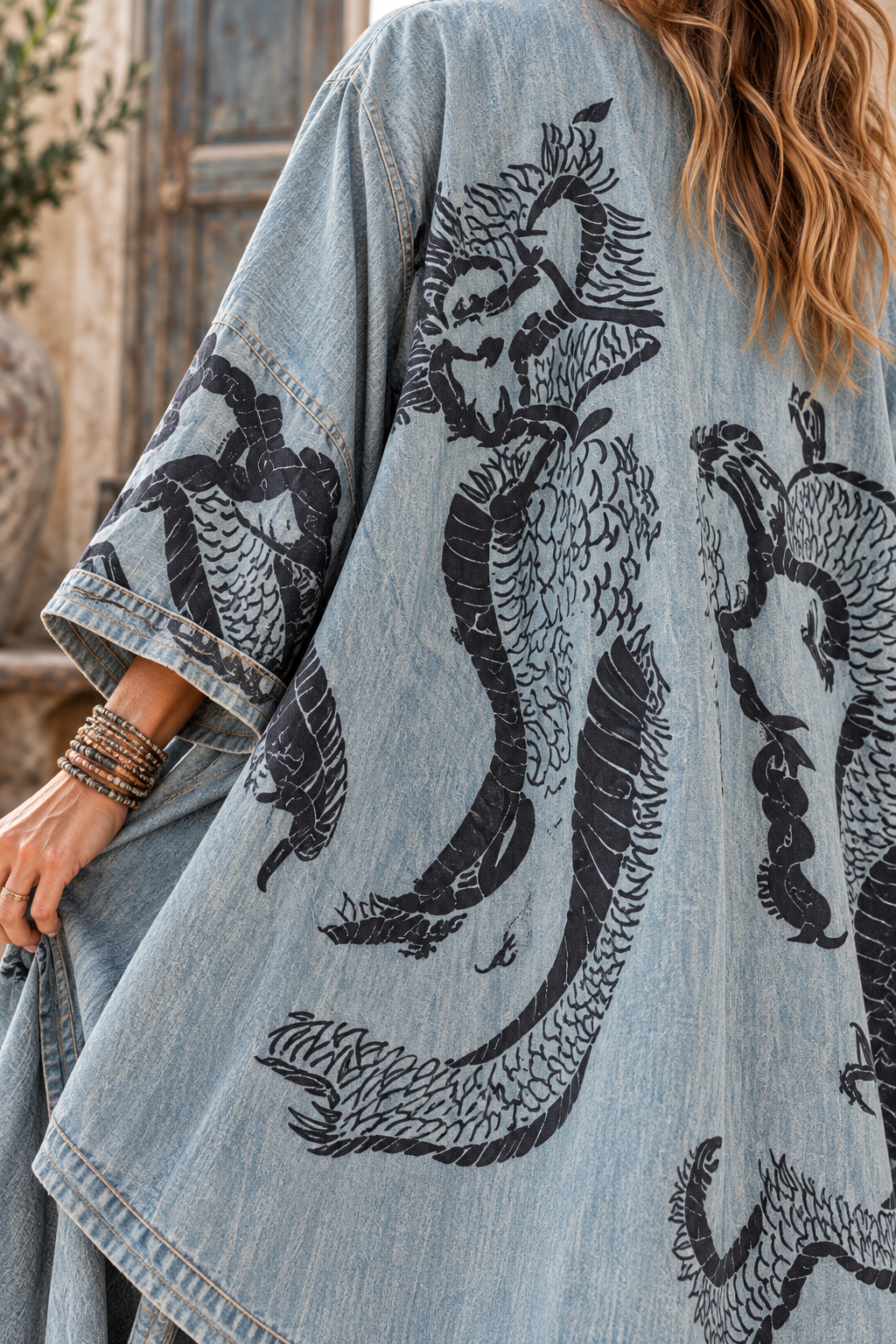 Paper Lace Denim Dragon Kimono