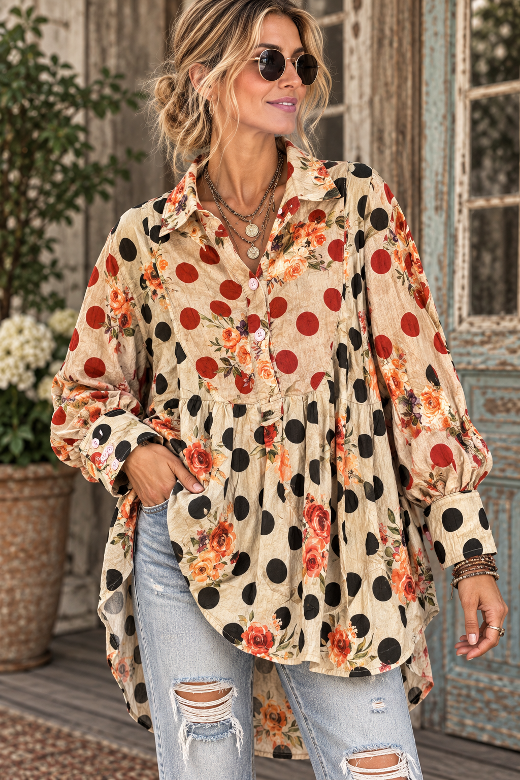 Jaded Gypsy Harvest Treasures Tunic- Midnight Dot,
