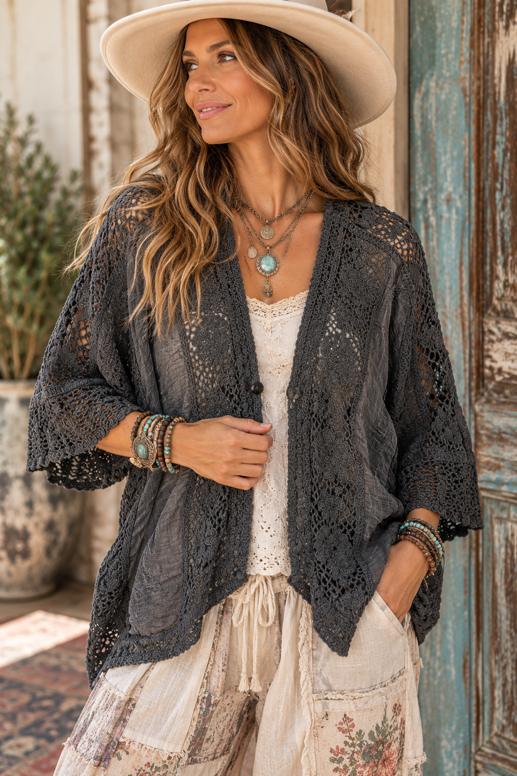 Jaded Gypsy Garden Melody Top - Charcoal