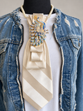 Heather Labas Ivory Striped Tie Necklace with Jeweled Peacock