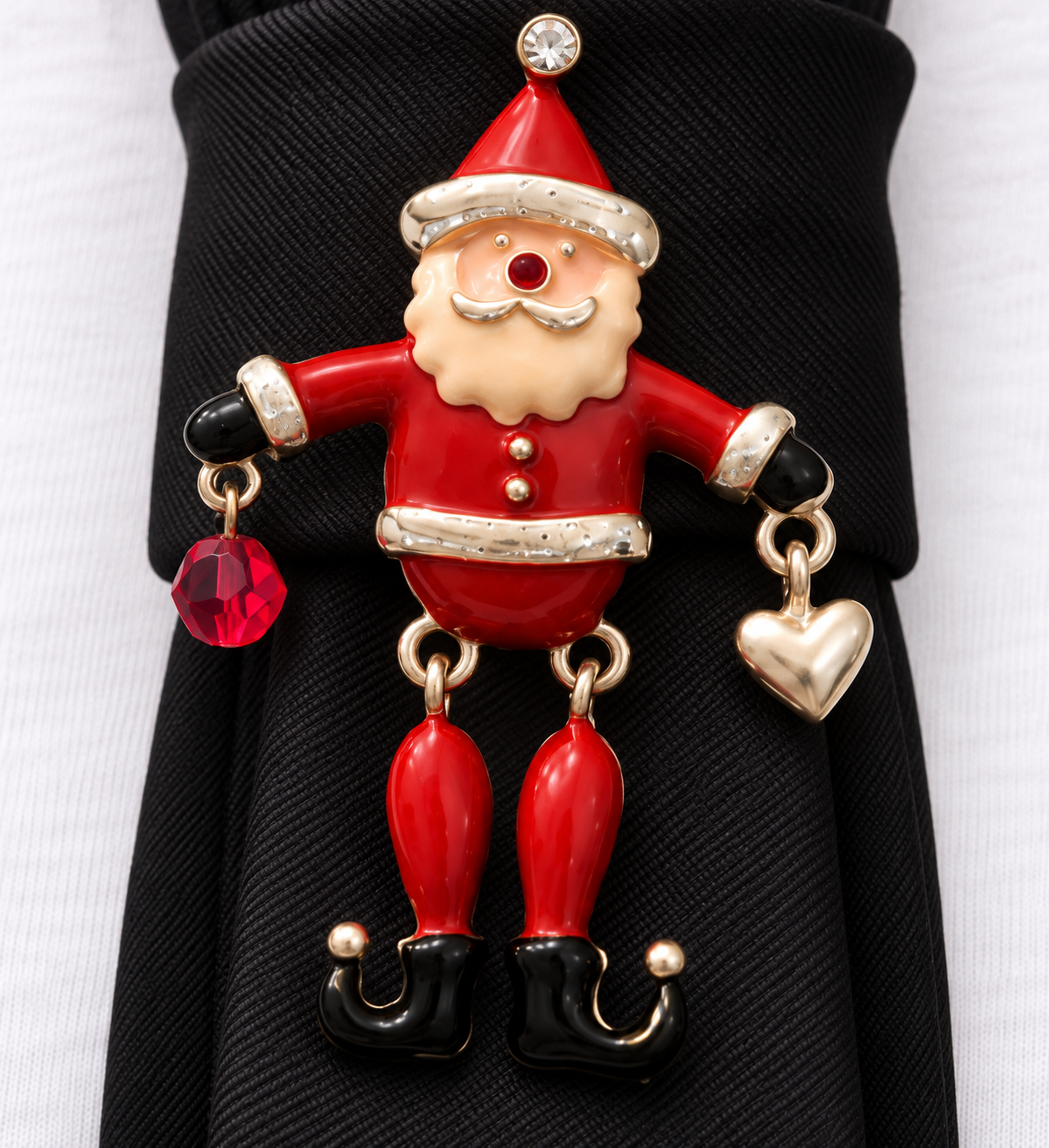 Heather Labas Black Tie Necklace with Santa & Pearl Strand