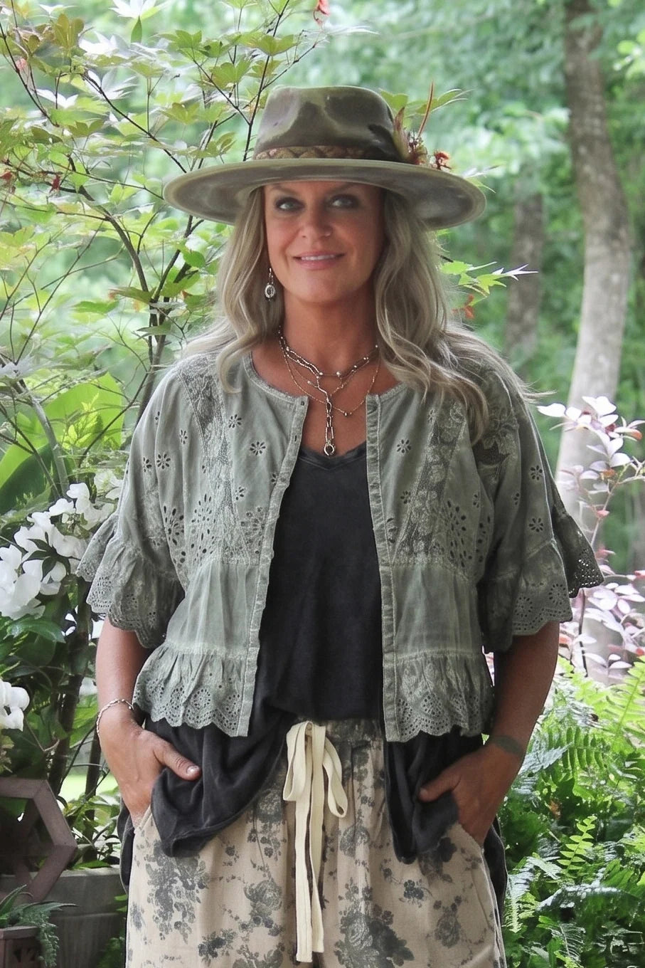 Jaded Gypsy Softly Worn Eyelet Crop Top