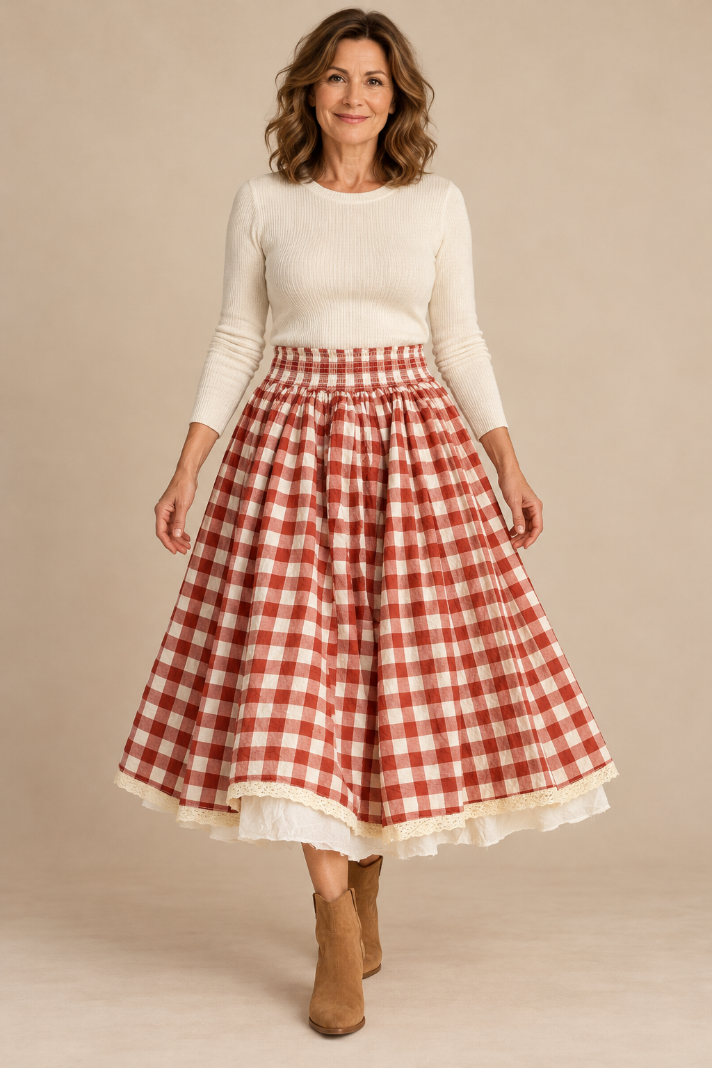 Paper Lace Gingham Skirt with Crinoline