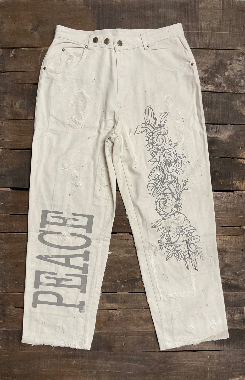 Jaded Gypsy Peace and Love Jeans - Parchment
