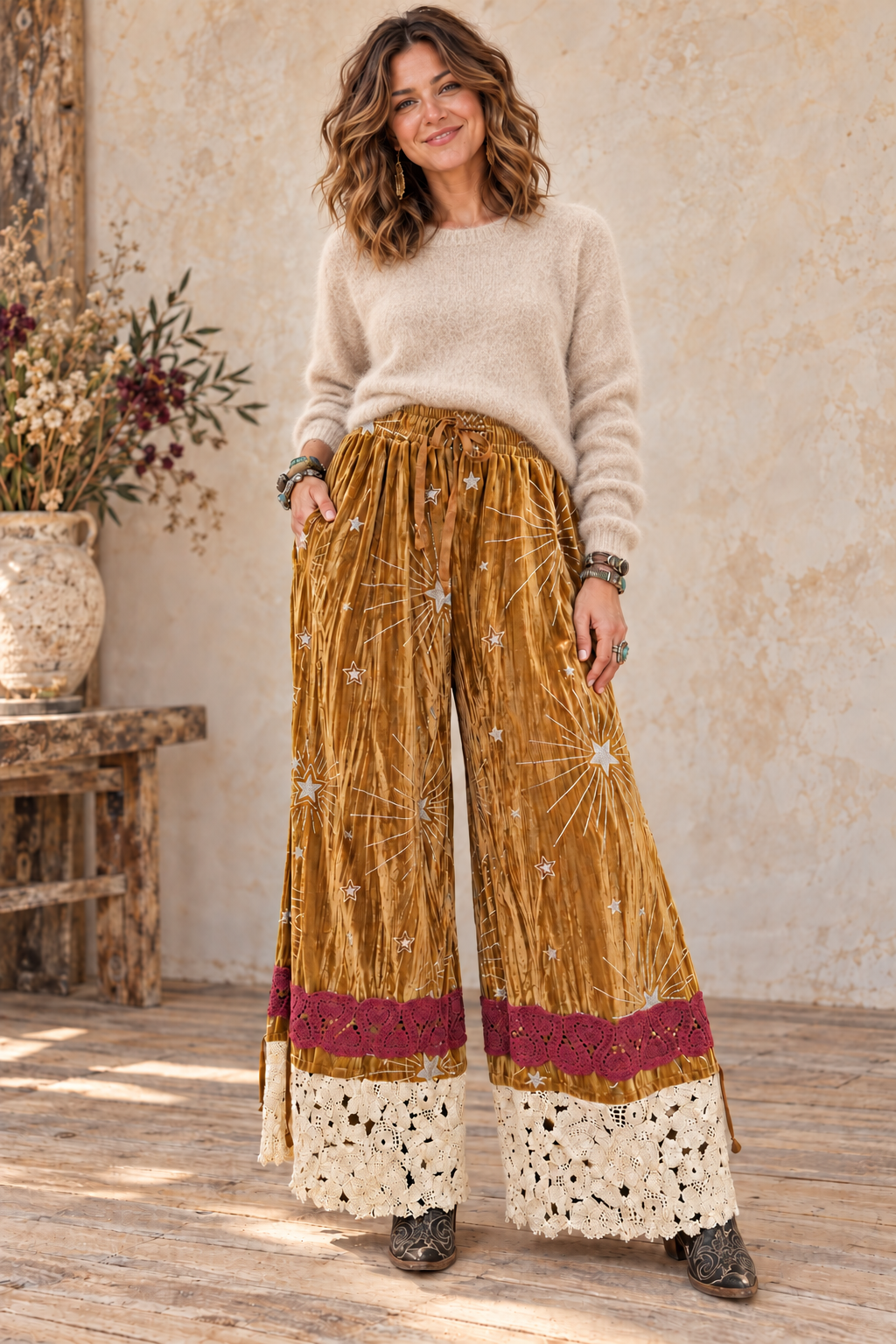 A Rare Bird Velvet Gold Pantaloons