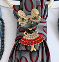 Heather Labas Gray Oval Tie Necklace with Jeweled Mouse