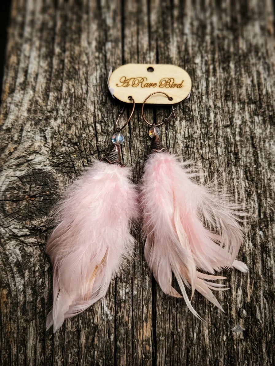A Rare Bird Feather Pink Earrings