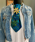 Heather Labas Custom Tie Necklace — Teal Marble Gold Flower