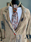 Heather Labas Custom Tie Necklace — Brown Madras Plaid Brown Daisy