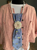 Heather Labas Custom Tie Necklace — Blue Patterned Tie Pale Daisy