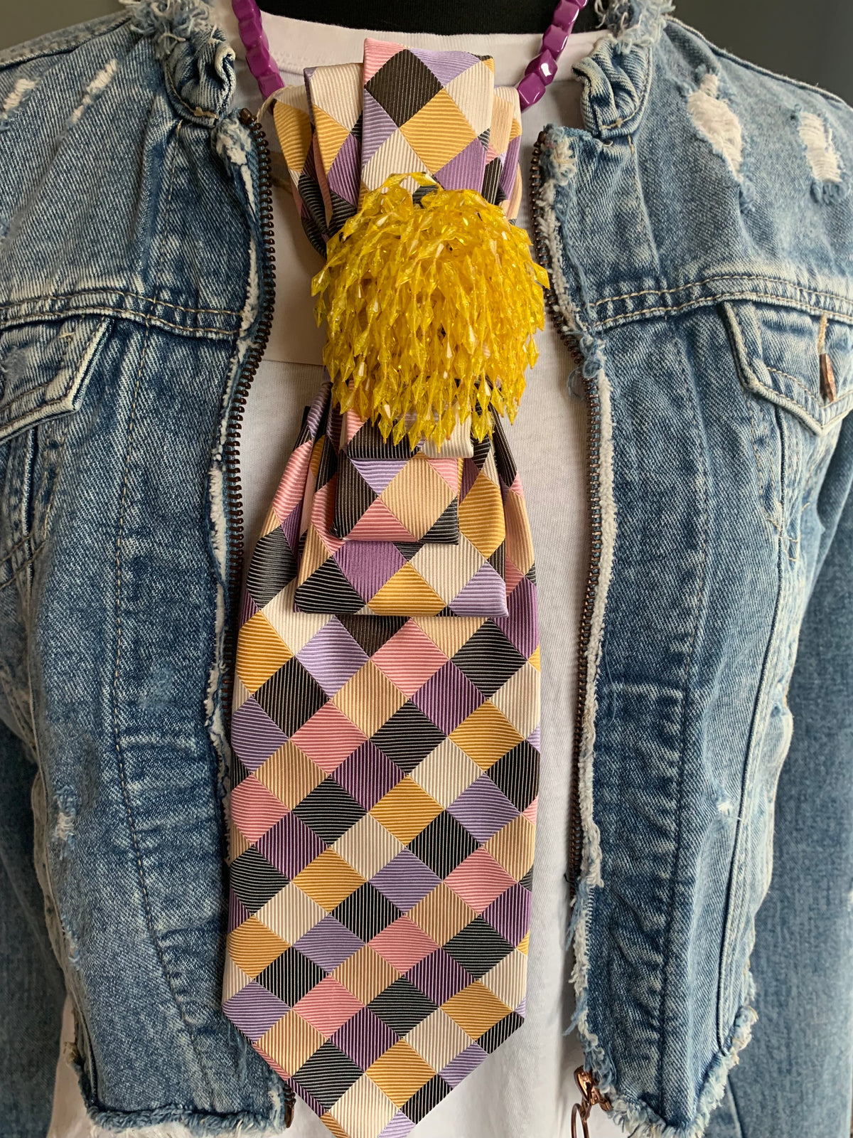 Heather Labas Geometric Tie Necklace with Yellow Beaded Accent