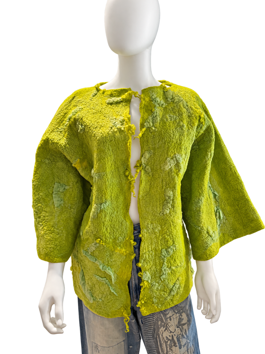 Chartreuse Silk and Wool pulled fiber open front Jacket