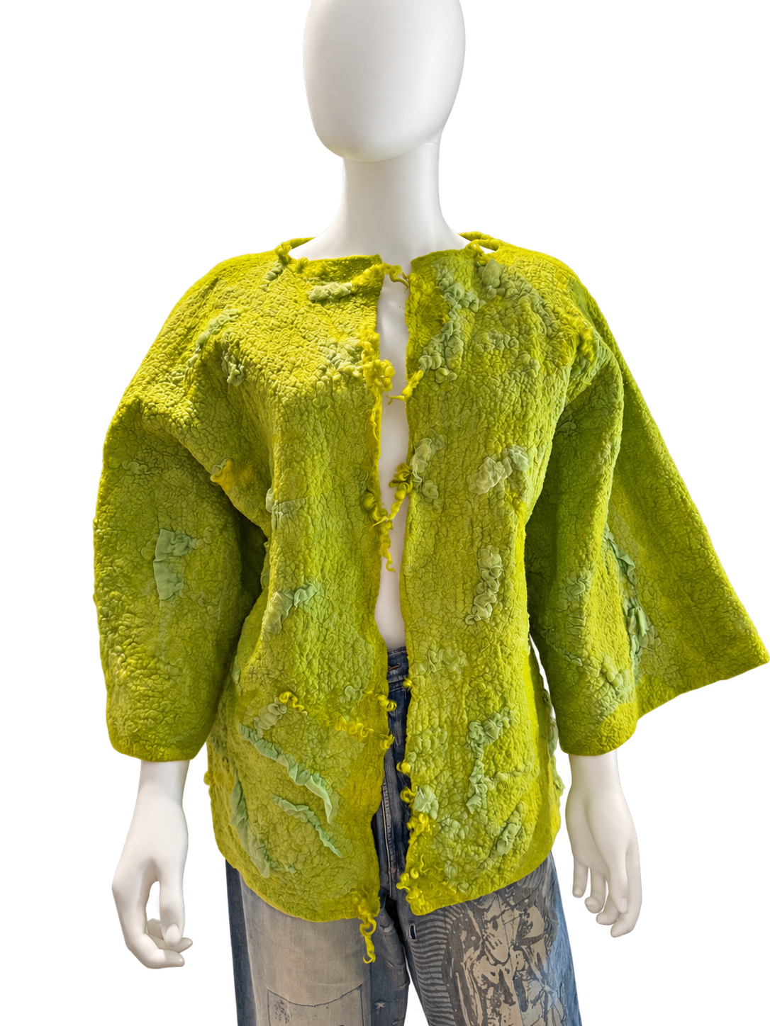 Chartreuse Silk and Wool pulled fiber open front Jacket