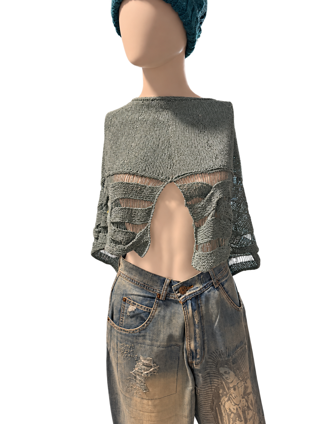 Linen Knit Capelet Aqua Blue