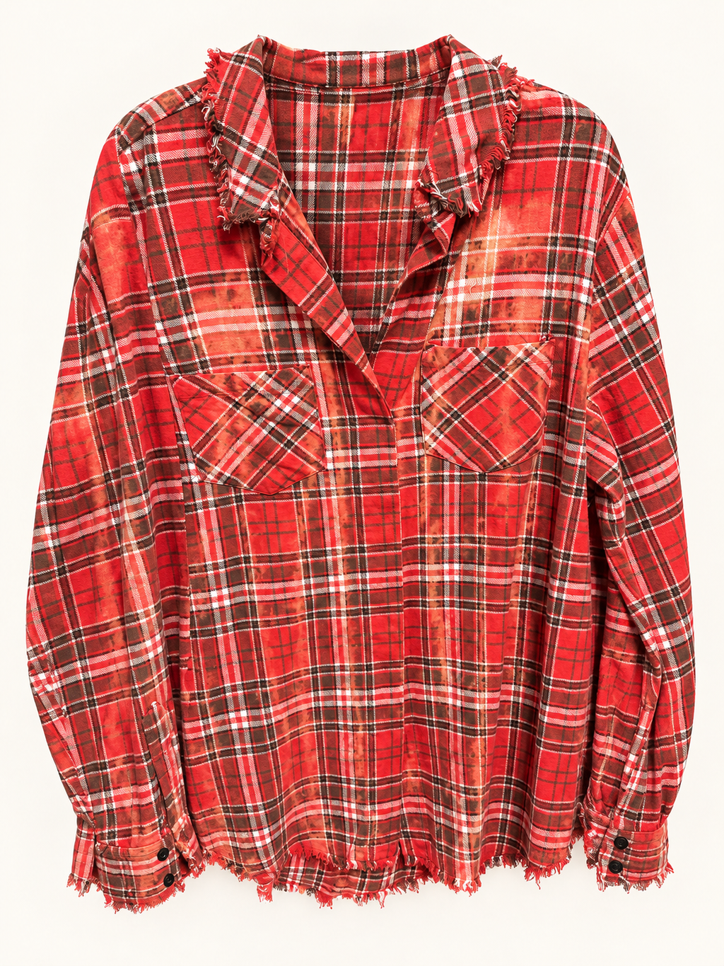 Jaded Gypsy Red Plaid Frayed Flannel Shirt