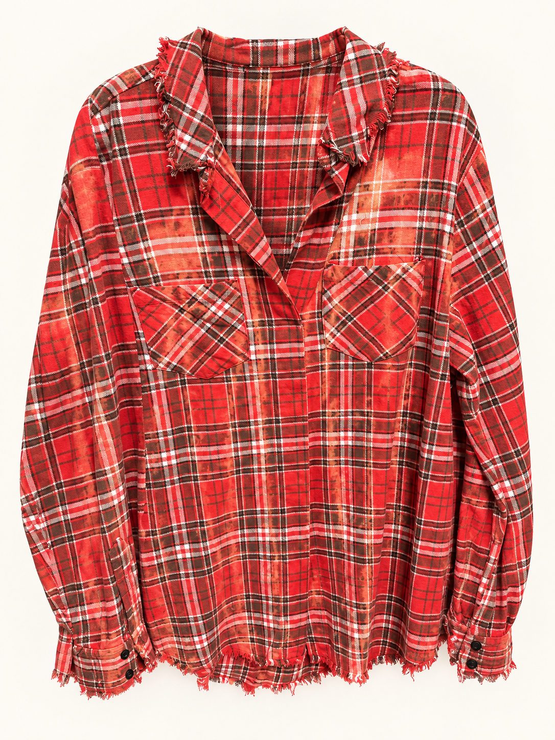 Jaded Gypsy Red Plaid Frayed Flannel Shirt