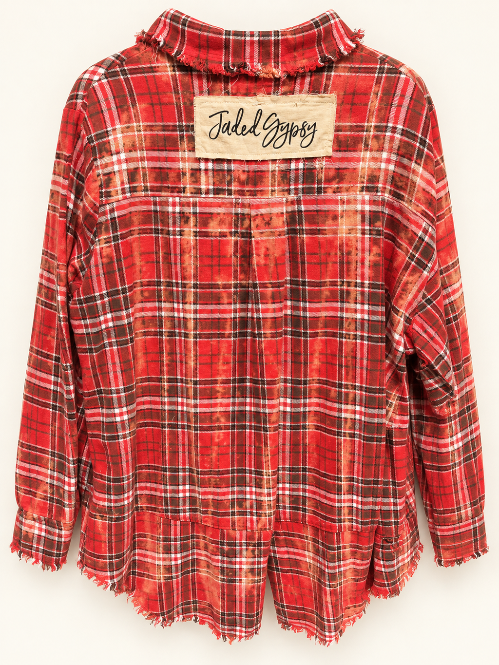 Jaded Gypsy Red Plaid Frayed Flannel Shirt
