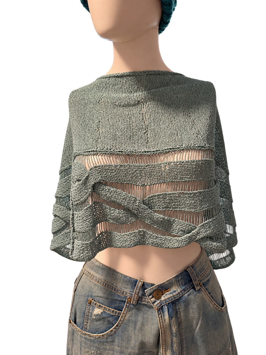 Linen Knit Capelet Aqua Blue