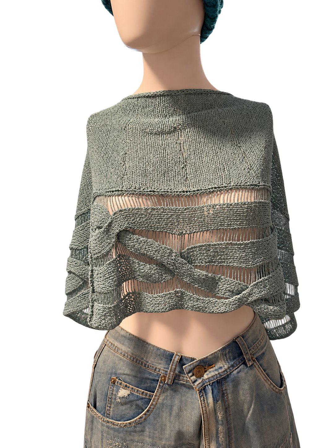 Linen Knit Capelet Aqua Blue