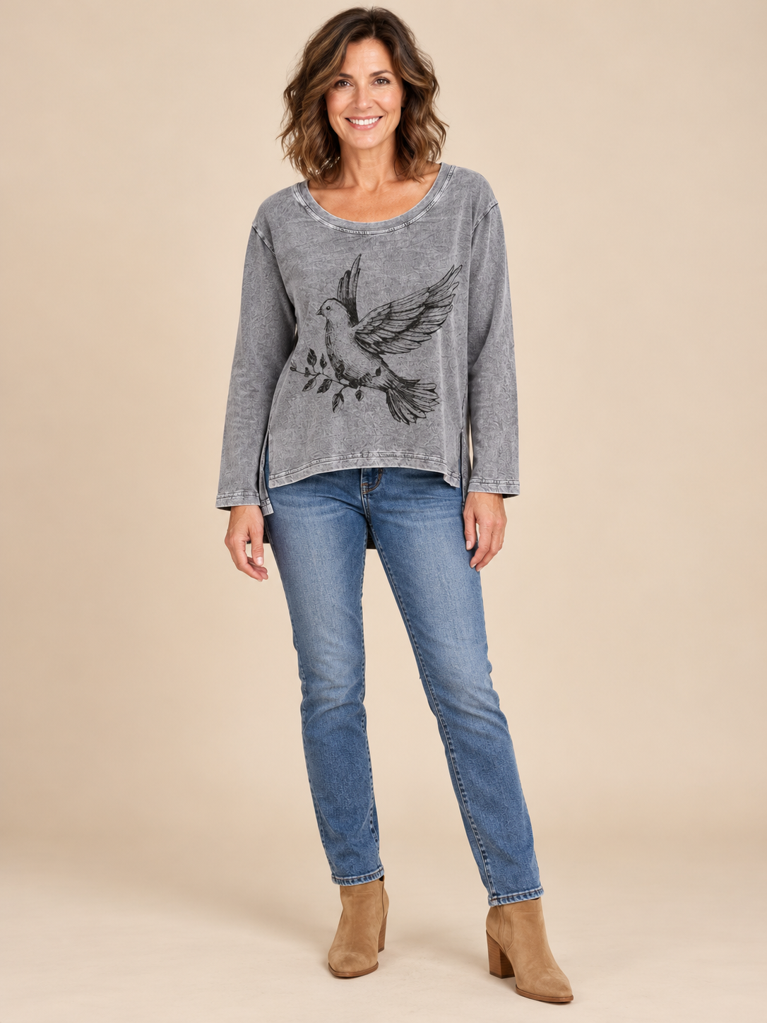 Paper Lace Grey Bird Top