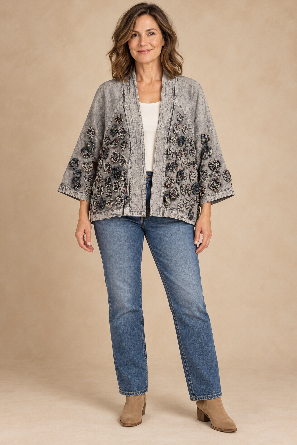 Paper Lace Grey Flower Embroidered Short Jacket