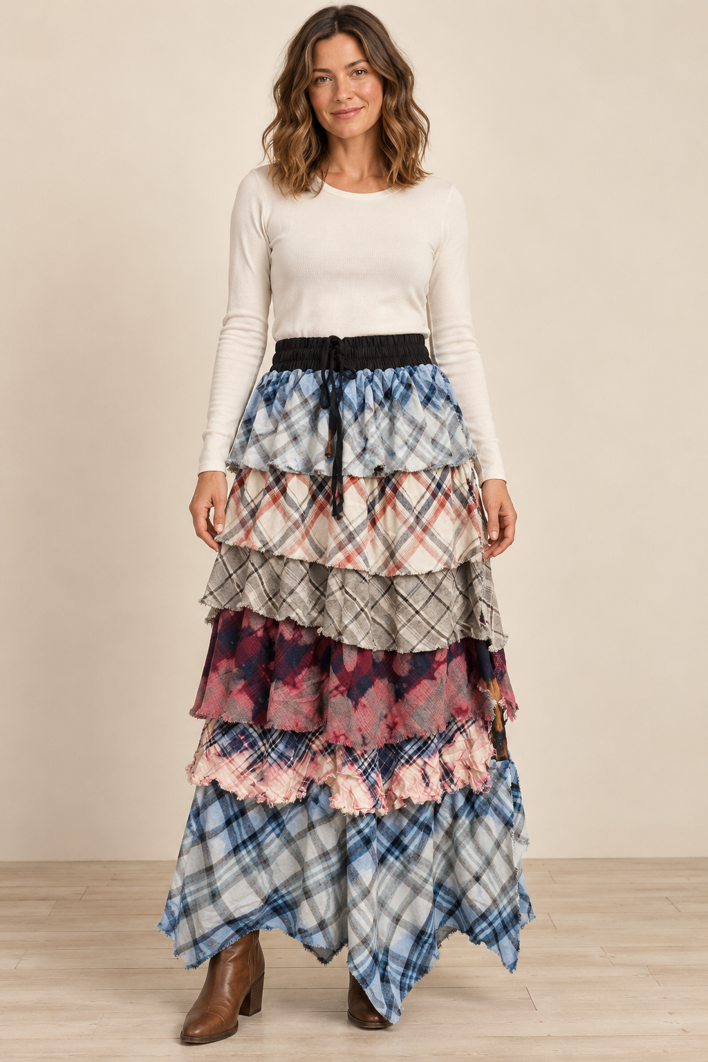 A Rare Bird Ruffle Flannel Skirt