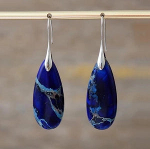 Lapis Blue Teardrop Stone Earrings