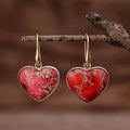 Red Patchwork Agate Heart Drop Earrings