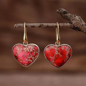 Red Patchwork Agate Heart Drop Earrings