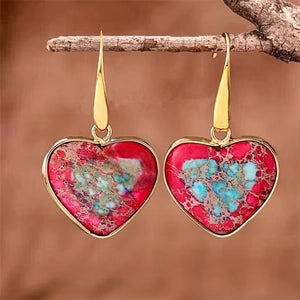 Two-Tone Patchwork Agate Heart Drop Earrings