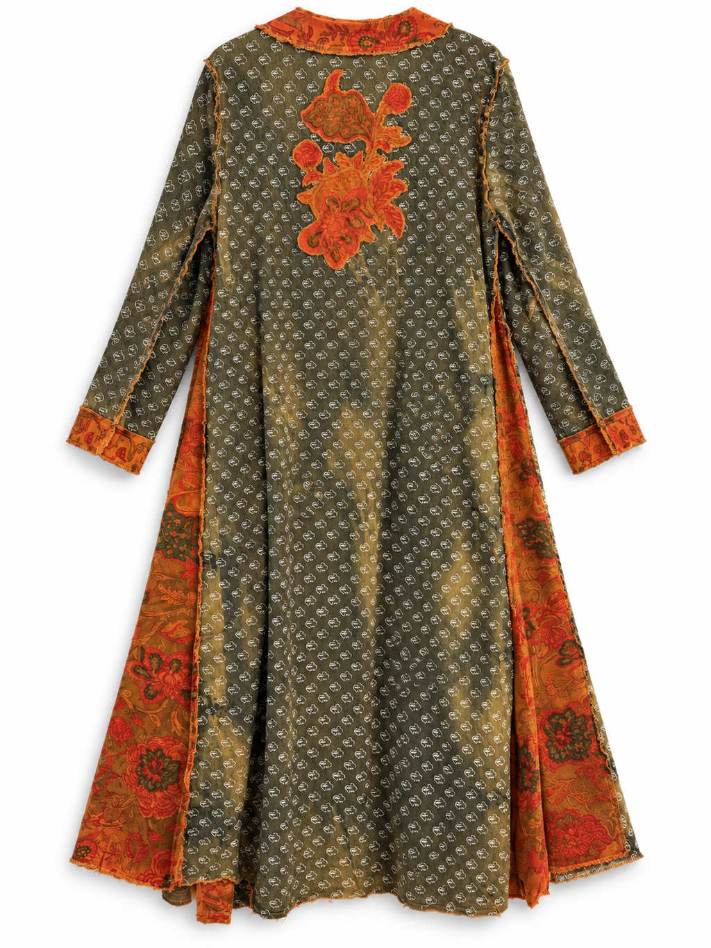 Blue/Brown Paper Lace Printed Long Jacket with Velvet Appliques