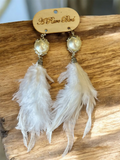 A Rare Bird White Pearl, Crystal & Feather Earrings