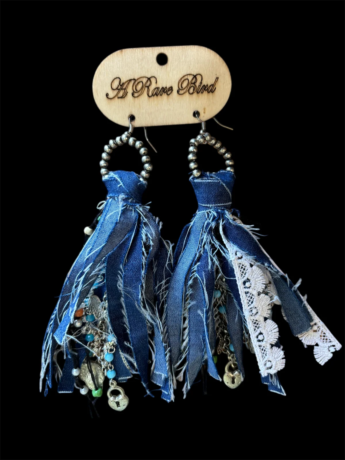 A Rare Bird Fabric Circle & Feather Statement Earrings