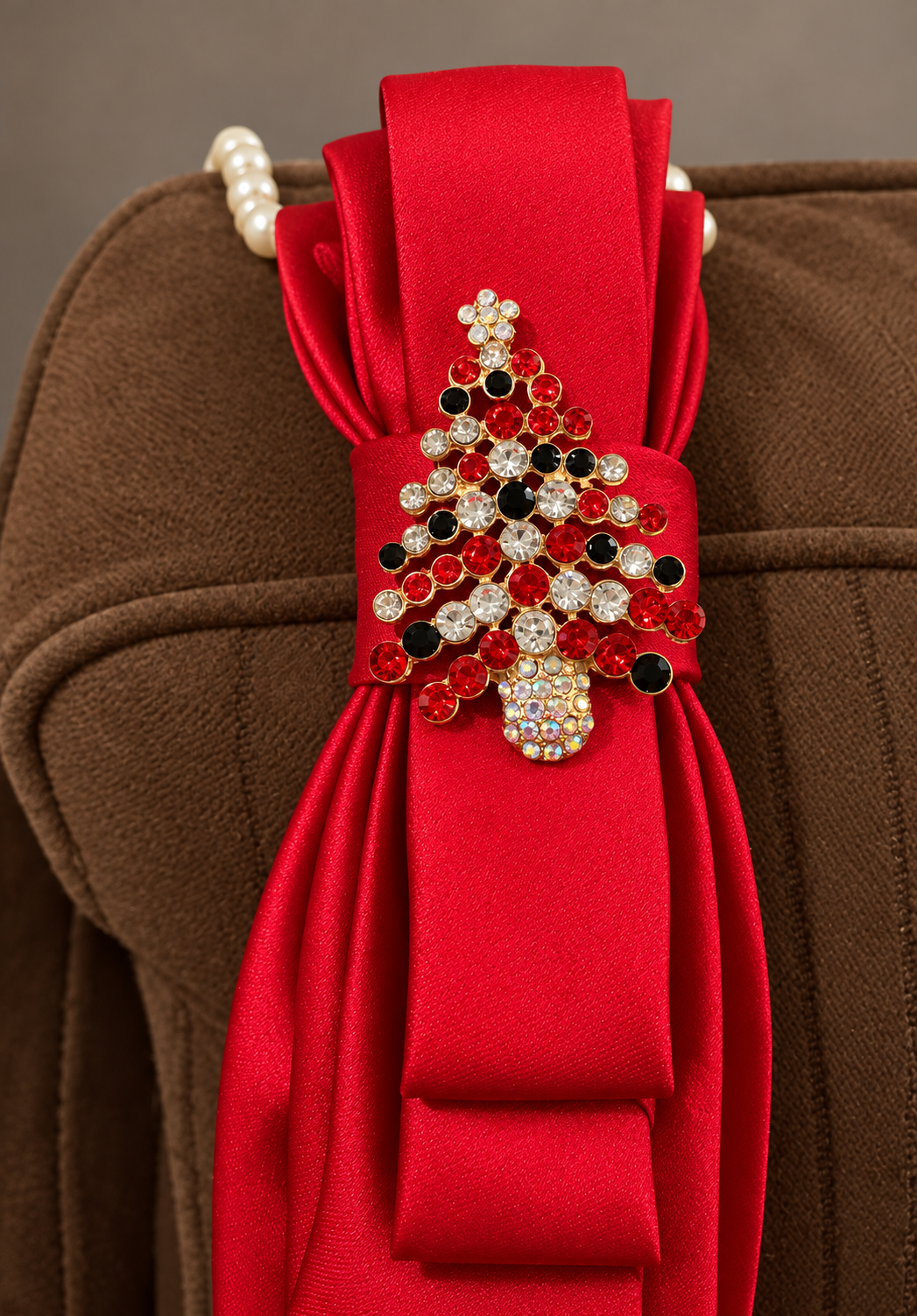Heather Labas Red Tie Necklace with Christmas Tree