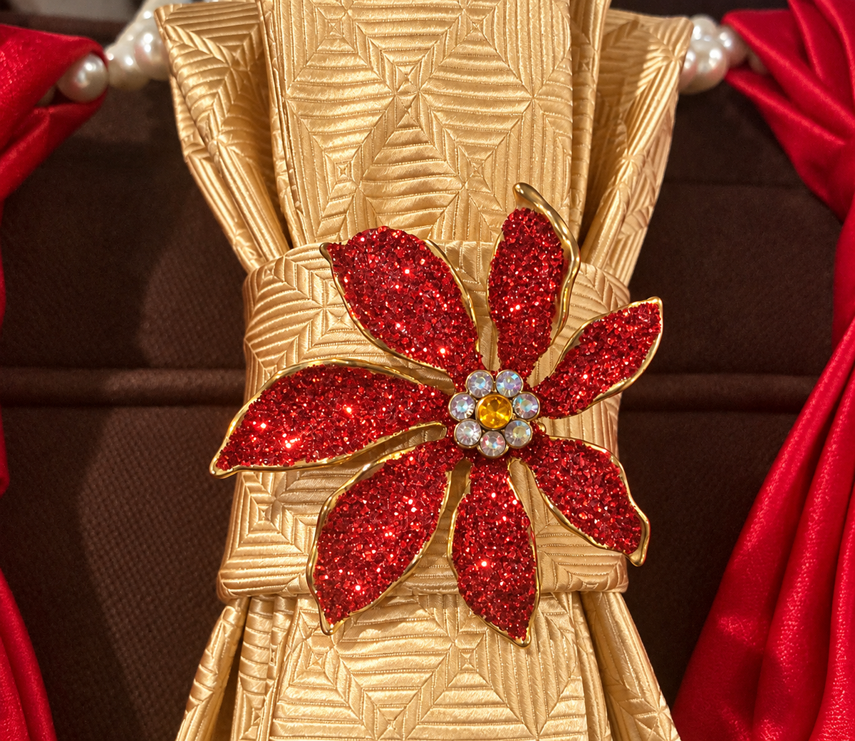 Heather Labas Champagne Geometric Tie Necklace with Orange Flower